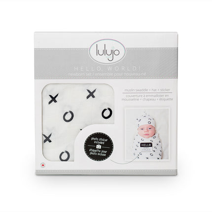 <tc>Lulujo</tc> Tissu hydrophile avec chapeau et autocollant Hugs & Kisses