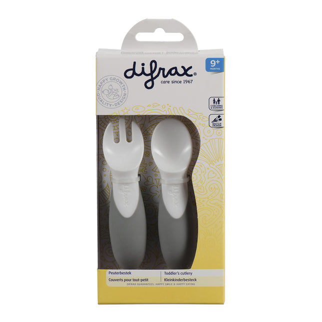 <tc>Difrax</tc> Couverts pour enfants Cuillère et fourchette grises