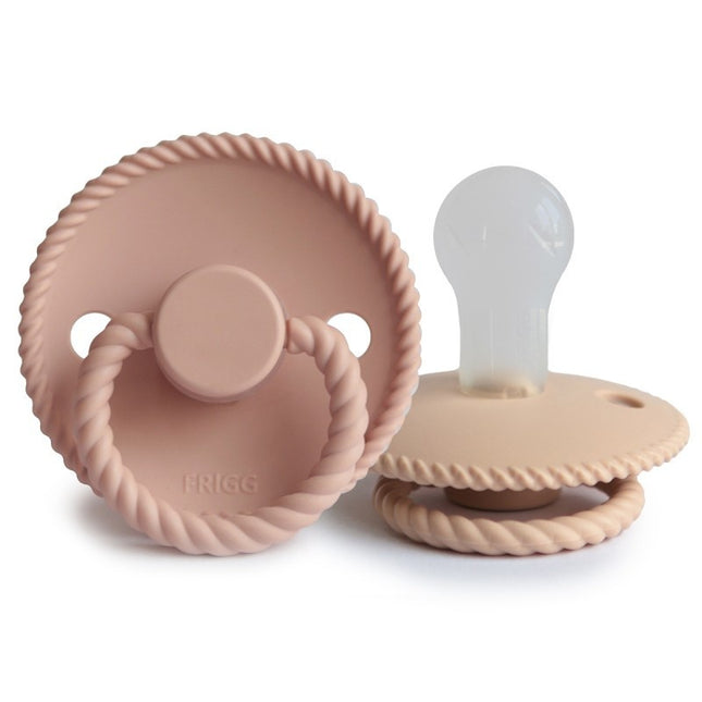 <tc>Frigg</tc> <tc>tétine</tc> Taille 1 Croissant de corde/Blush Silicone 2-Pack