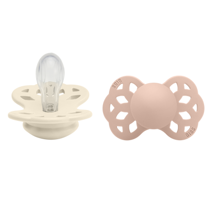 <tc>BIBS</tc> <tc>tétine</tc> Taille 1 silicone symétrique ivoire/blush 2pcs.