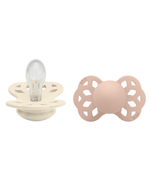 <tc>BIBS</tc> <tc>tétine</tc> Taille 1 silicone symétrique ivoire/blush 2pcs.