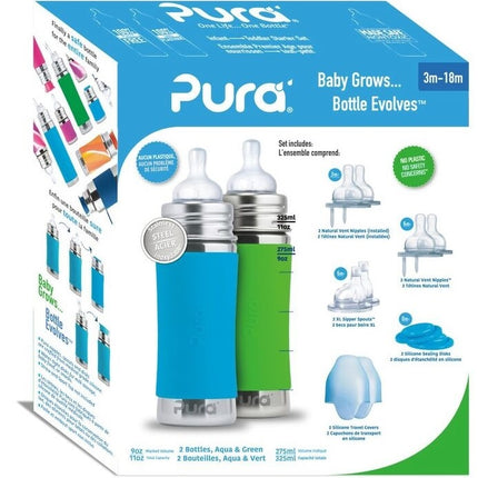 <tc>Pura</tc> Kit de démarrage pour biberons 325Ml Aqua/Green 12 pièces