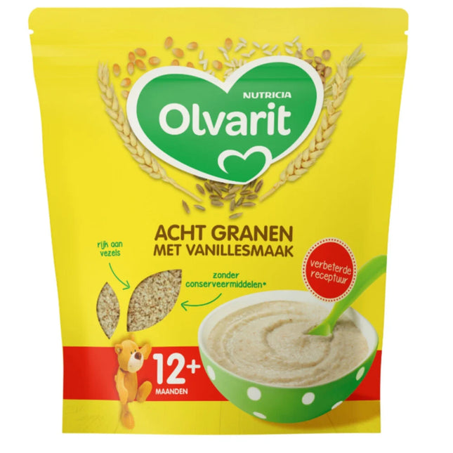 <tc>Olvarit</tc> Aliments pour bébés Huit Céréales Saveur Vanille 12+ Mois