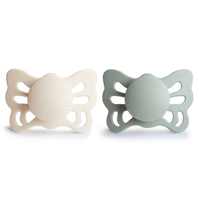 <tc>Frigg</tc> <tc>tétine</tc> Taille 1 Butterfly Cream/Sage Silicone 2-Pack