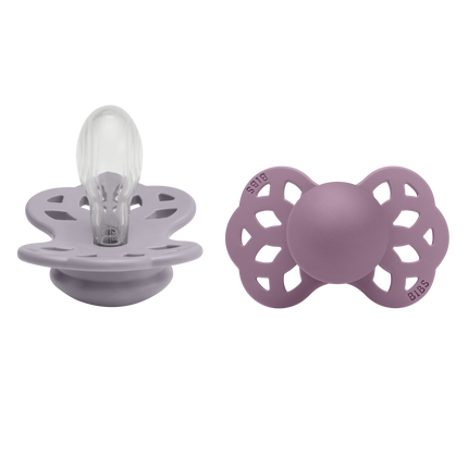 <tc>BIBS</tc> <tc>tétine</tc> Taille 2 silicone symétrique fossile gris/mauve 2pcs.