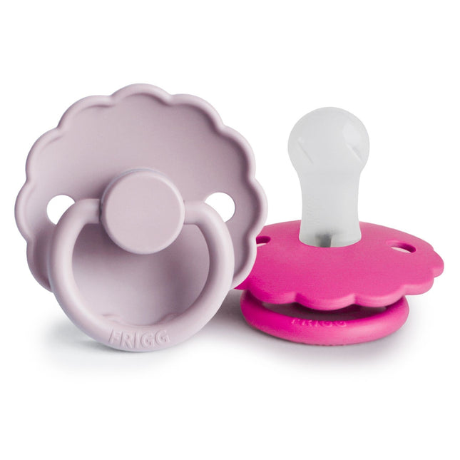 <tc>Frigg</tc> <tc>tétine</tc> Taille 1 Daisy Soft Lilas/Fuchsia Silicone 2-Pack