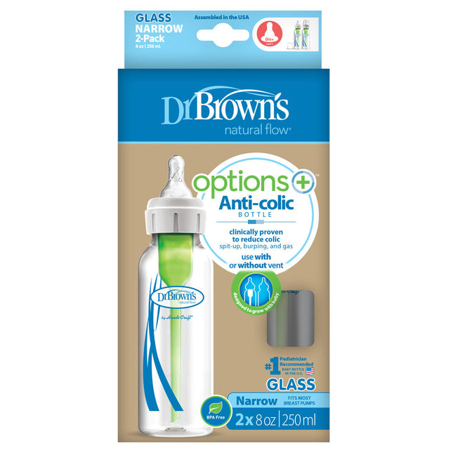 <tc>Dr. Brown's</tc> Options+ Biberon Anti-colique paquet de 2 biberon à col standard verre 250 ml