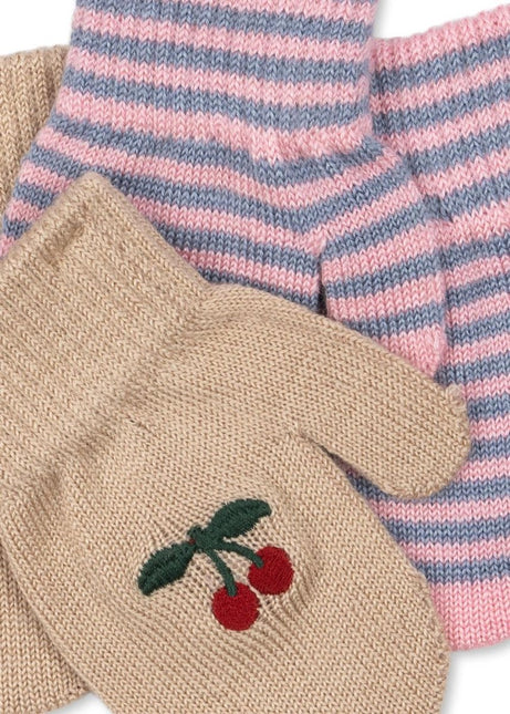 Konges Slojd Kinderhandschoenen Filla Mittens Cherry/Stripe 2St - Konges Slojd - Babywinkel - 5715681094785