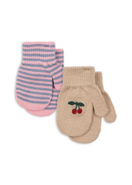 Konges Slojd Kinderhandschoenen Filla Mittens Cherry/Stripe 2St - Konges Slojd - Babywinkel - 5715681094785